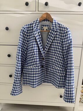 J. Crew Blue and White Gingham Blazer Fitted  Size 14